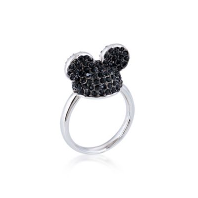 Couture Kingdom - Micky Maus - Wei&szlig;vergoldeter Ring mit schwarzen Kristallen
