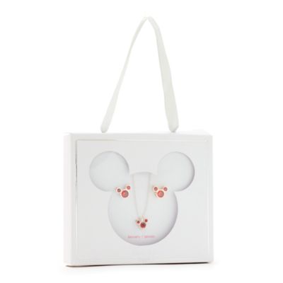 Disney Store Parure collier et clous d'oreilles Mickey, pierre porte-bonheur Janvier