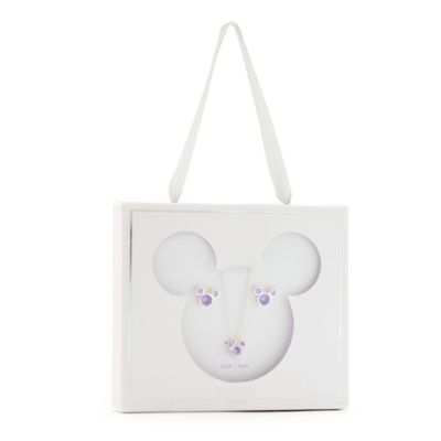 Disney Store Parure collier et clous d'oreilles Mickey, pierre porte-bonheur Juin