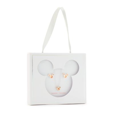 Disney Store Parure collier et clous d'oreilles Mickey, pierre porte-bonheur Novembre