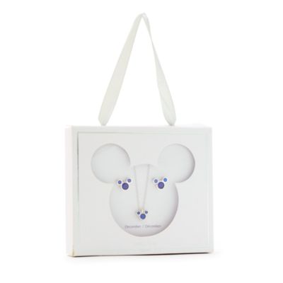 Disney Store Parure collier et clous d'oreilles Mickey, pierre porte-bonheur D&eacute;cembre