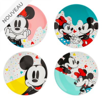Disney Store Lot de 4&nbsp;assiettes Mickey et Minnie, Disney Eats